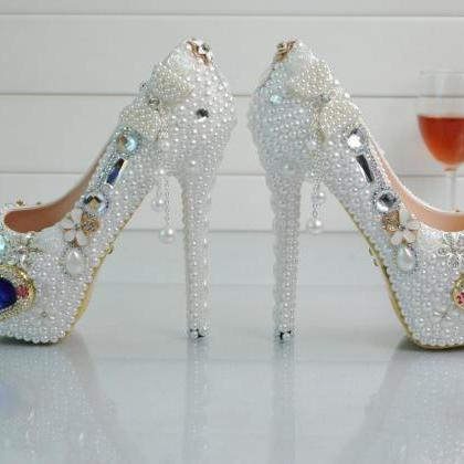 White Pearl Wedding Shoes, Bridal Shoes, Bridal,..