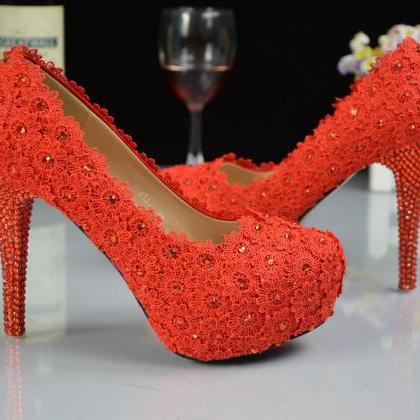 Red Pearl Wedding Shoes, Bridal Shoes, Bridal,..