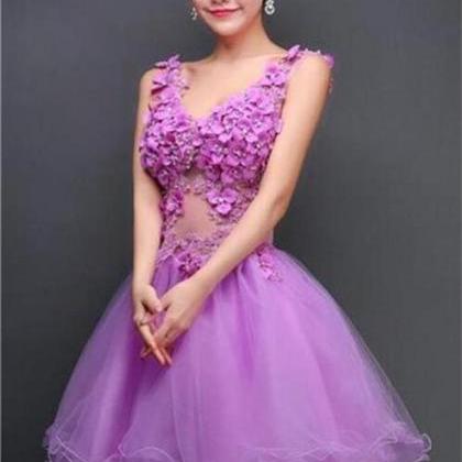 Homecoming Dress,v-neck Prom Dress,tulle Prom..
