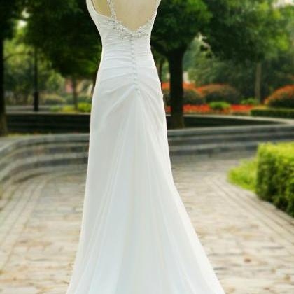 Sexy Backless Sweetheart White Beaded Long Prom..