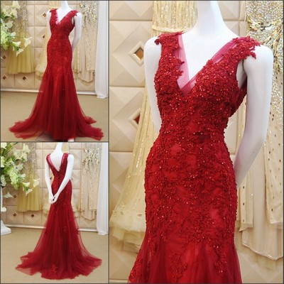 2017 Sexy Long Mermaid Prom Dresses Red Evening..