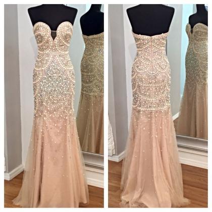 Prom Gown,champagne Prom Dresses,mermaid Prom..