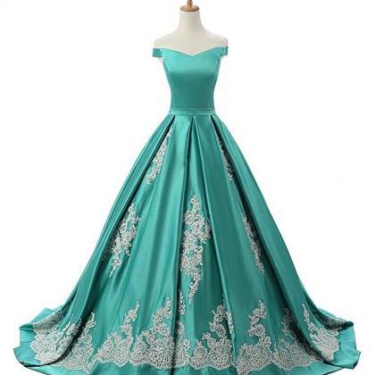 Prom Gowngreen Off The Shoulder A Line Prom Dress,..