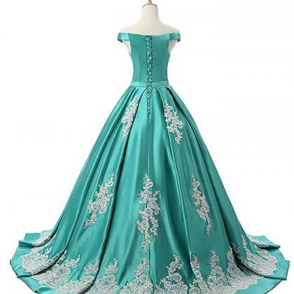 Prom Gowngreen Off The Shoulder A Line Prom Dress,..