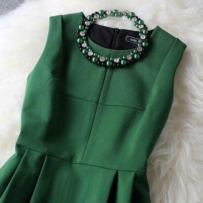 Deep Green Beaded Evening Dress,women Dress Women..