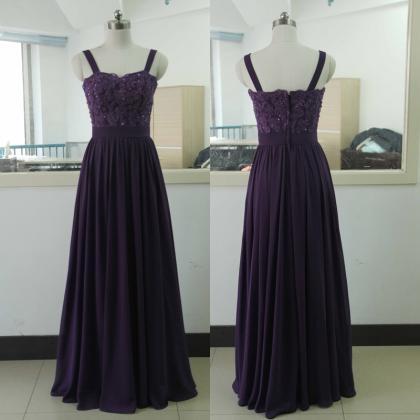 Spaghetti Strap Woman Wedding Party Gown Purple..