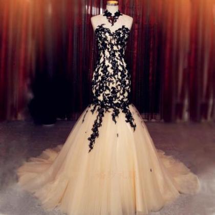 2016 Sexy Tulle Mermaid Wedding Dress With Black..