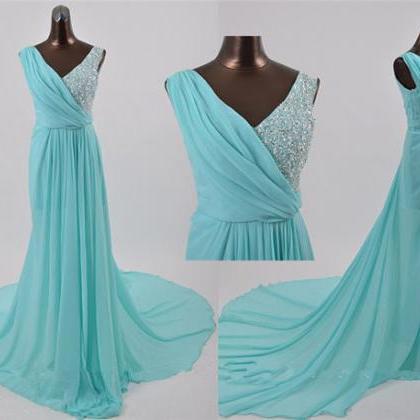 Blue Prom Dresses,a-line Prom Dress,beading Prom..
