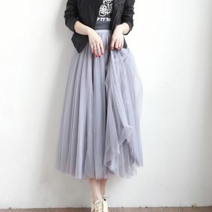 Grey Multi Layered Midi Tulle Skirt..