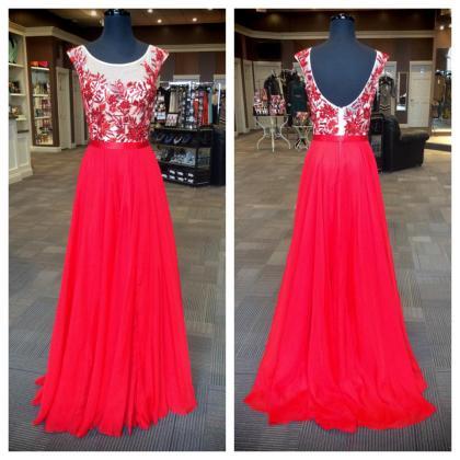 Red Sheer Floral Embroidered Chiffon A-line..