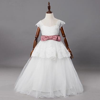 Princess Ball Gown White Lace Flower Girls Dresses..