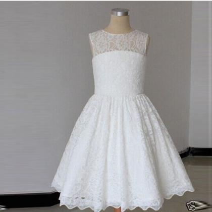 Real Lace Flower Girl Dresses With Bow Keyhole..
