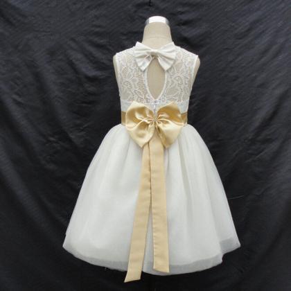 Flower Girl Dresses With Bow Keyhole Back Party..