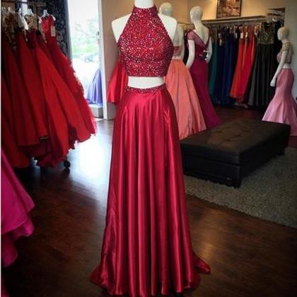 2 Piece Prom Dresses,red Prom Dress,two Piece Prom..