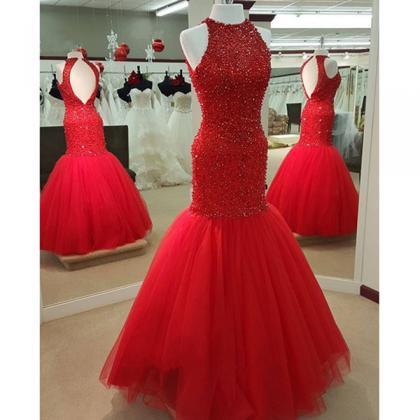 Red Prom Dresses,sparkle Evening Dress,beaded Prom..