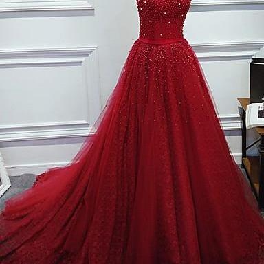 Charming A-line Formal Evening Dress, Red Prom..
