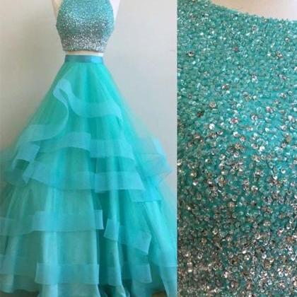 2017 Two Piece Prom Dress, Beading Prom Dress,2..