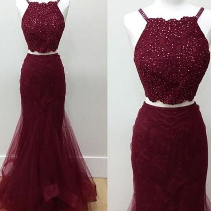 -selling Two-piece Prom Dress,mermaid Halter..