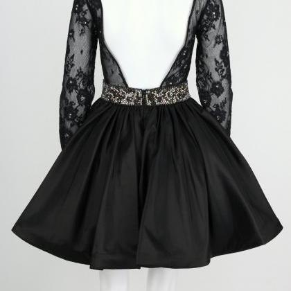 Rhinestone Black Short Prom Dress,black Lace Prom..