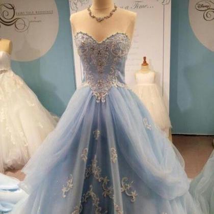 Sweet Applique Baby Blue Prom Evening Formal Gowns..