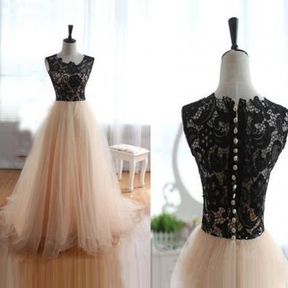 Blush Prom Dresses Long Real Photo Black Lace Top..