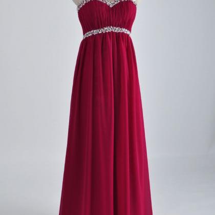 Elegant Sweetheart Burgundy Empire Prom Dresses..