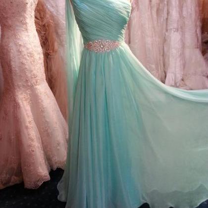 Charming Prom Dress,pretty One Shoulder Mint Long..
