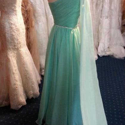 Charming Prom Dress,pretty One Shoulder Mint Long..