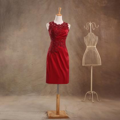 Round Neck Column Red Party Dress Formal Gown Red..