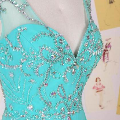 Sexy Turquoise Prom Dresses Chiffon Backless..