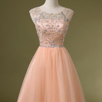 Custom Made Peach Beaded Short Prom Dresses,..