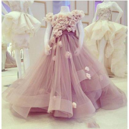 Purple Flower Girl Dresses, Handmade Flowers..