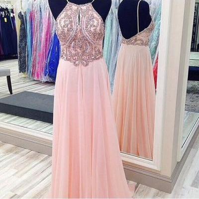 Custom Made A Line Pink Backless Prom Dresses, Dresses For Prom,Pink Backless Formal Dresses,Pink Backless Evening Dresses