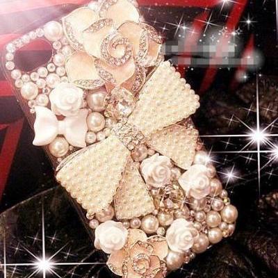 Luxury Bow Flower Pearl Hard Back Mobile phone Case Cover white Rhinestone Case Cover for iphone 6s case,iphone 6s plus case,iphone 6c case,iphone 4 case,iphone 4s case,iphone 5 case,iphone 5s case,iphone 7 case,iphone 6 case,iphone 6plus case bling girly Rhinestone Case Cover for iPhone 4 4s 5 7plus 5s 6 6 plus 