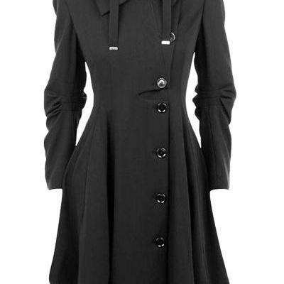  Women Jacket ,Women Coat,Asymmetrical Hem Women Trench Coat Black Outerwear
