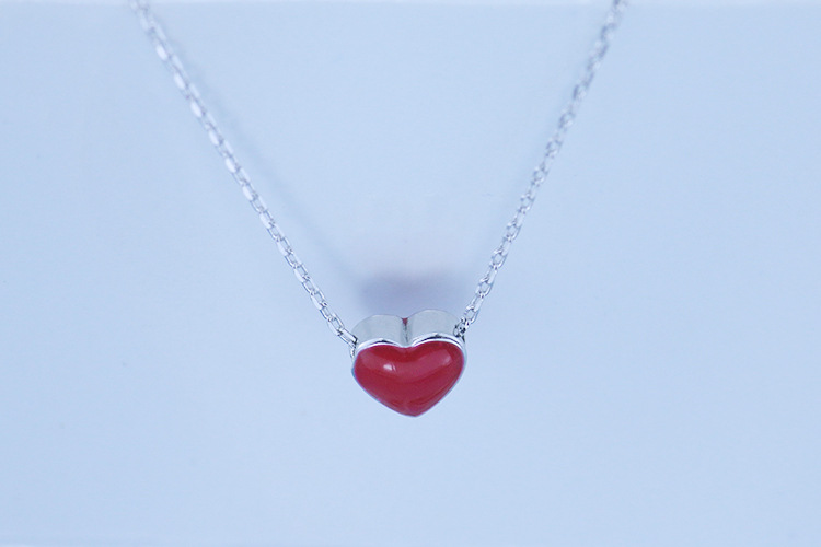 Necklace,women's Fashion Silver Ornament S925 Silver, Pure And Fresh And Contracted Clavicle Necklace Red Heart Shaped Necklace