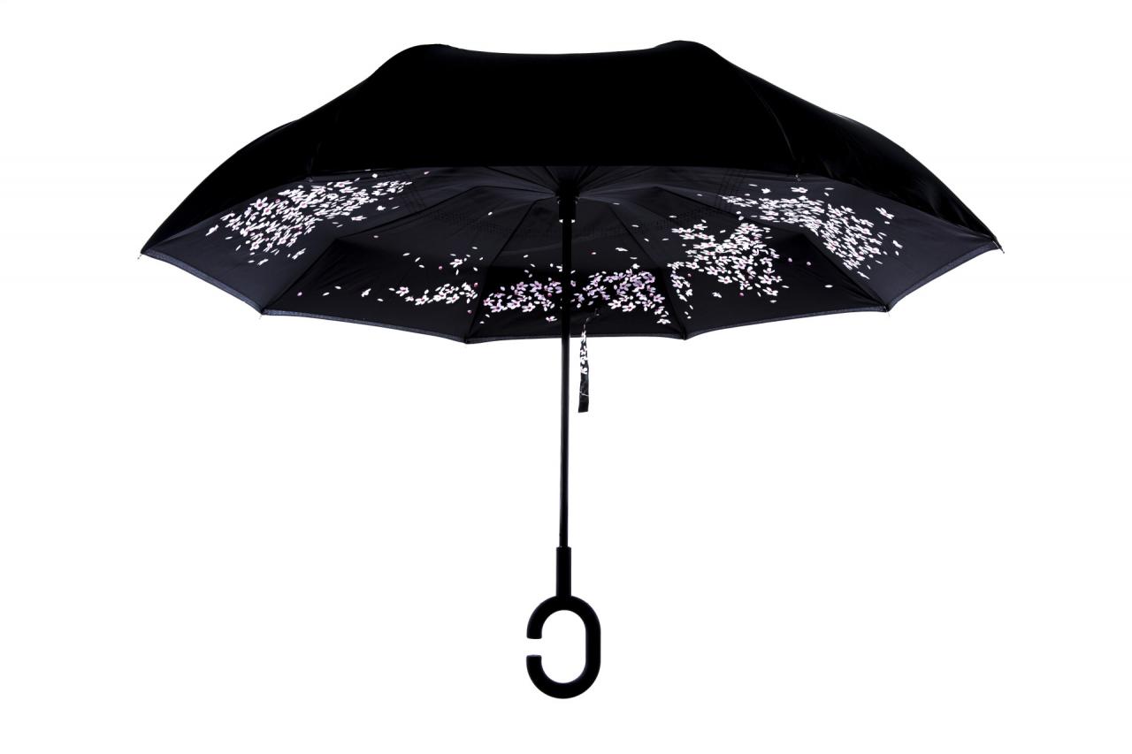 The Fallen Petal Umbrella，anti-uv C-handle Sun Rain Opposite Folding Upside Down Reverse Inverted Umbrella，reverse Double Umbrella, Peacock