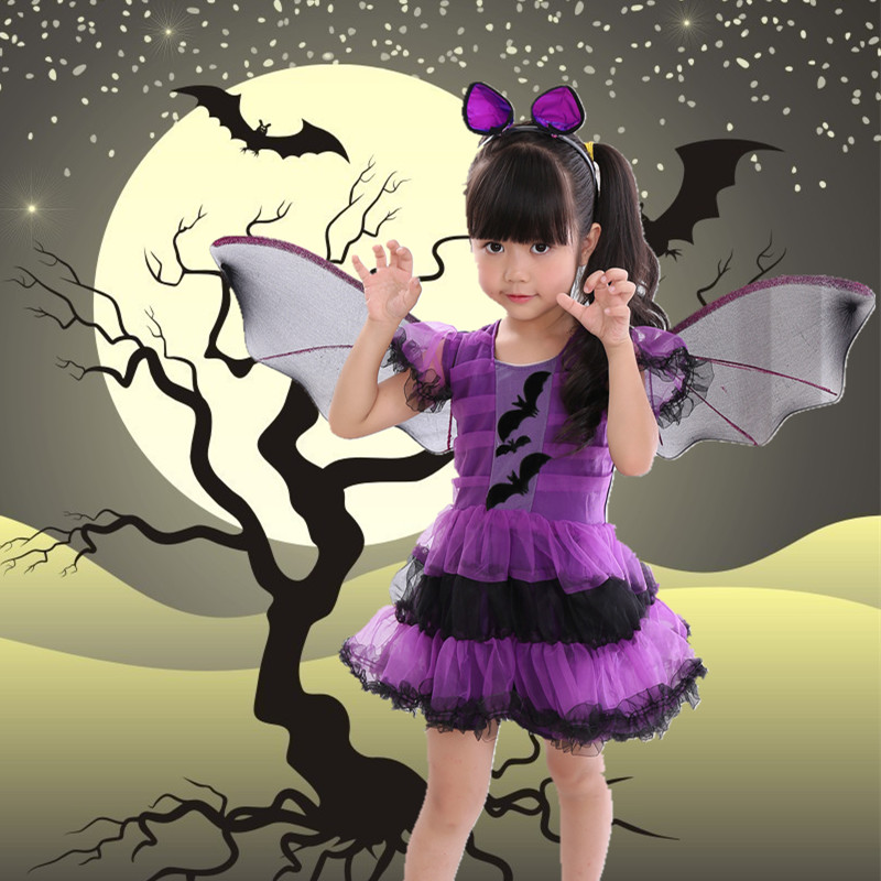 The Children's Halloween Costume For Cosplay Party ，cosplay Children's Halloween Costume Party Witches Skirt Bat It Dress