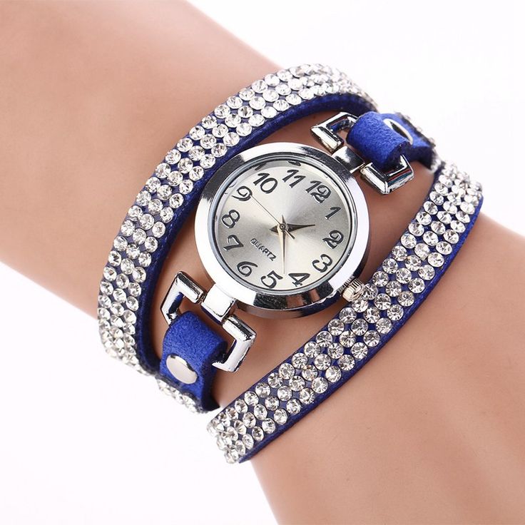 Rhinestones Dress Popular Girl Wrap Blue Band Watch