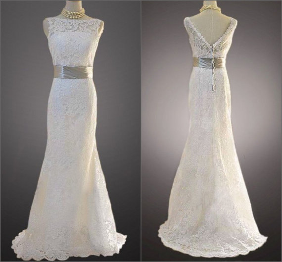 Custom Make 2015 Style Vintage A Line Lace Wedding Dress Bridal Gown Satin Sash Bridesmaid Dress Evening Prom Dress