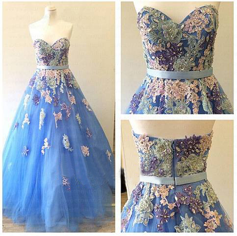 Lace Prom Dresses,blue Evening Dress,sweetheart Prom Dress,tulle Prom Dress,embroidery Prom Gown,sexy Prom Dress,long Prom Gown,modest Evening