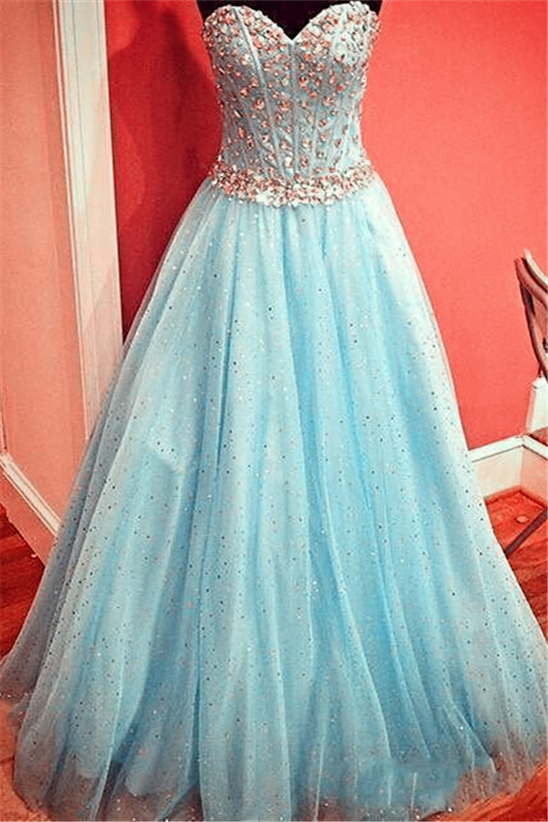 Charming Sexy Prom Dresses, Prom Dresses,prom Dress,gorgeous Sparkly Baby Blue Prom Dress Sweetheart Evening Gowns With Crystals Belt,formal