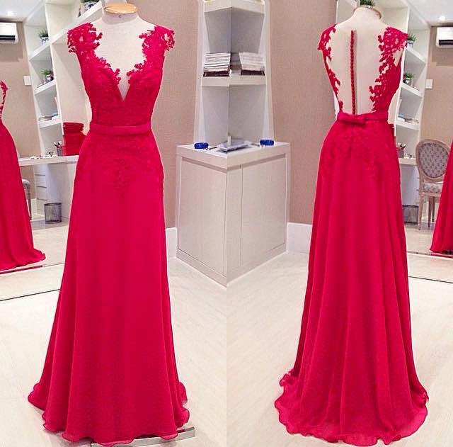 Long Prom Dress, Red Prom Dress, See Through Back Prom Dress, Lace Prom Dresses, Juniors Prom Dress, Prom Dress 2016, Prom Dress, Formal Prom