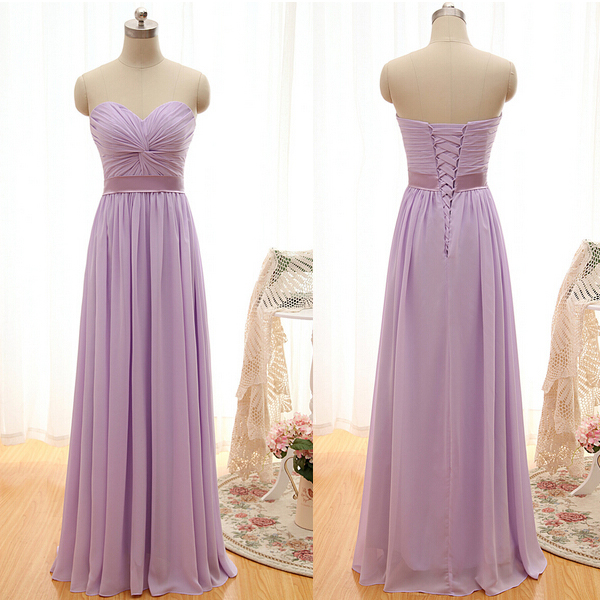 Chiffon Ruched Sweetheart Floor Length A-line Bridesmaid Dress Featuring Lace-up Back, Prom Dress, Formal Dress