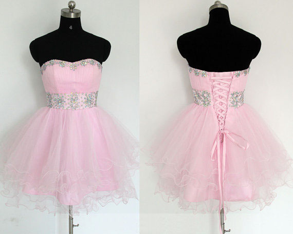 Short Prom Dress, Pink Prom Dress, Sweet Heart Prom Dress, Prom Dress, Knee-length Prom Dress, Lace Up Prom Dress, Occasion Dress, Homecoming