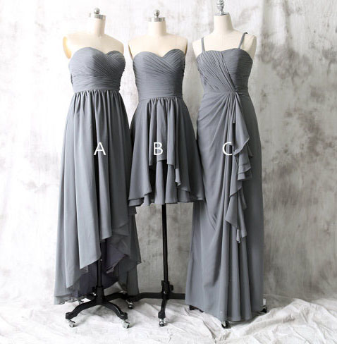 Long Bridesmaid Dress, Grey Bridesmaid Dress, Mismatched Bridesmaid Dress, Dress For Bridesmaid, Chiffon Bridesmaid Dress, Prom Dress,