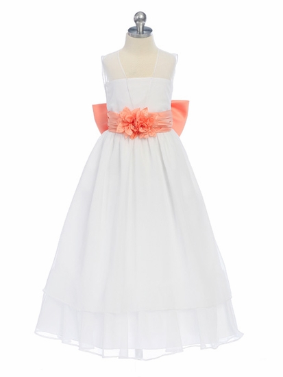 Children's Wear Dress White Flower Girl Dress Bow Sash Pageant Decorated Wedding Bridal Children Bridesmaid Toddler Elegant Orange