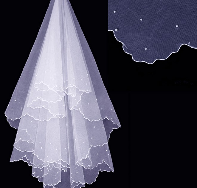 1.5m Tulle Wedding Veil With Scallop Trim And Pearl Embellishment In White Or Ivory