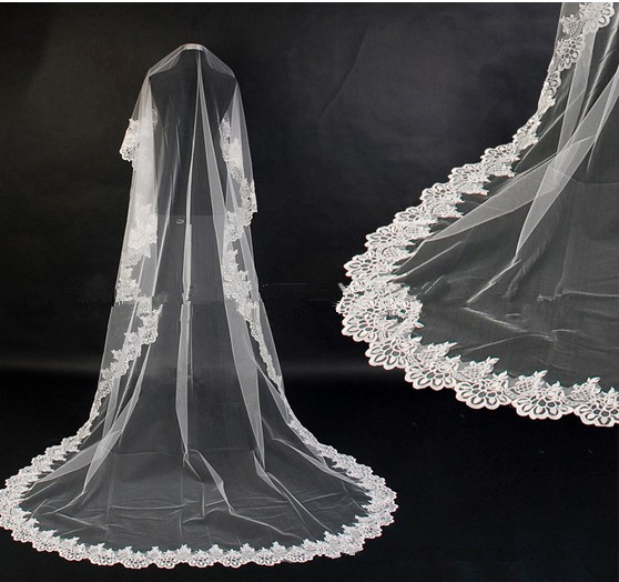 3m Long Cathedral Lace Edge Wedding Veil Lace Mantilla Bridal Veil/bridal Accessories/head Veil/tulle Veil