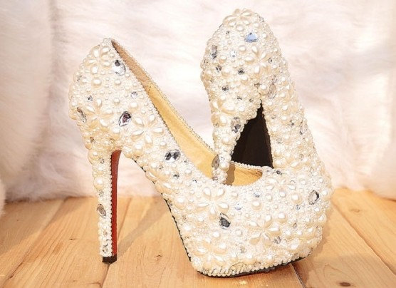 Women High Heel Shoes With Pearl ,pearl Wedding Shoes, Bridal Shoes, Bridal, Women Peep Toe Shoes Lady Evening Party Club High Heel Dress
